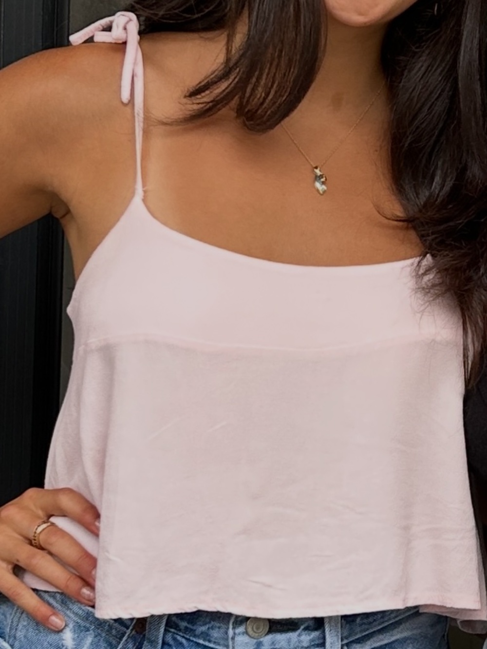 Light Pink Linen Tie Strap Tank Top
